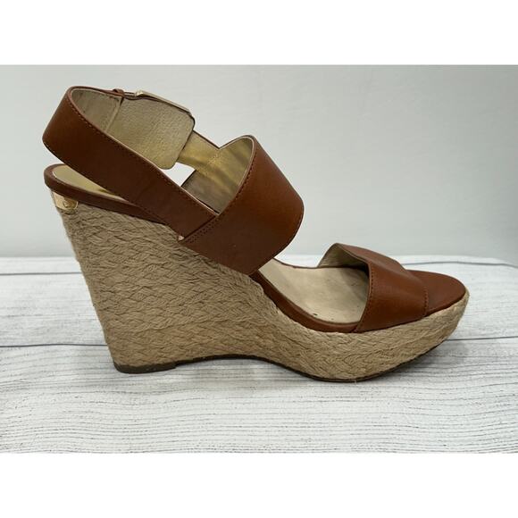 Michael Kors Womens Brown Leather Boho Buckle Strap Espadrille Wedge Sandals 7 - Picture 5 of 12